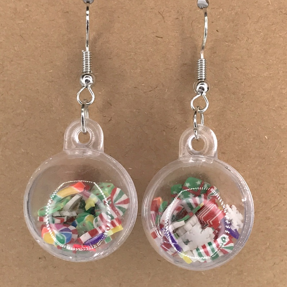 Christmas Ornament with Confetti Holiday Cutouts Acrylic Dangle Earrings - Picture 5 of 5